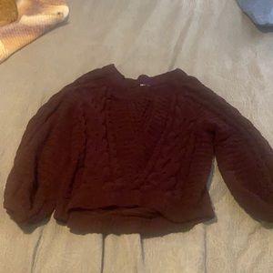 Large Maroon Express Cable Knit Sweater with Puff Sleeves